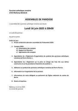 Assemblée de paroisse Assemblée de paroisse