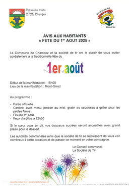 Fête du 1er août 2025 Pour toutes les informations complémentaires :